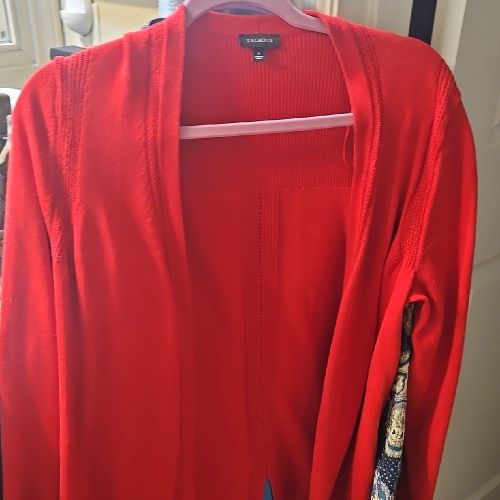 Talbots Bold Red Open-Front Cardigan Size L